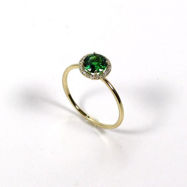 14k Gold 6mm Tsavorite & Diamond Halo Ring