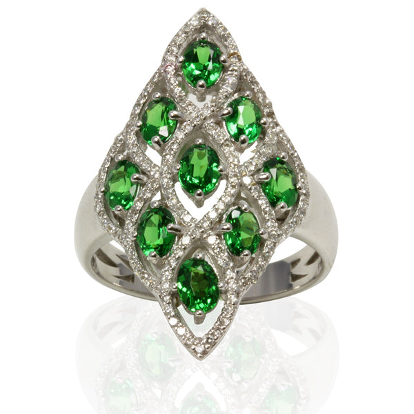 14k Gold Multi Oval Tsavorite & Diamond Ring