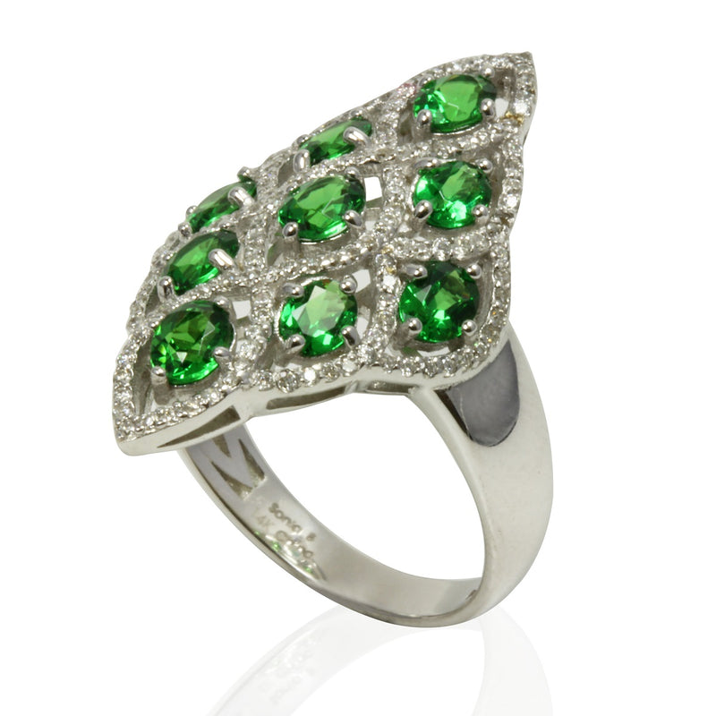 14k Gold Multi Oval Tsavorite & Diamond Ring