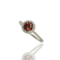 14k Gold Round Rose Zircon & Diamond Ring