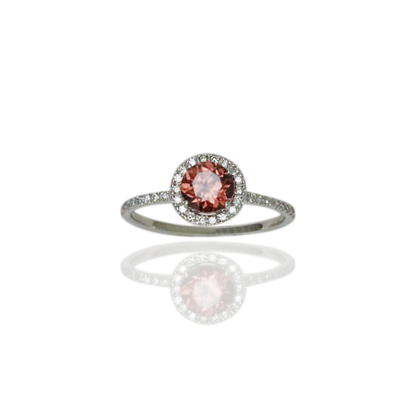 14k Gold Round Rose Zircon & Diamond Ring