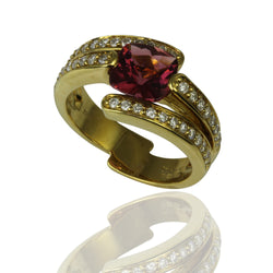 18k Gold Cushion Pink Tourmaline & Diamond Ring