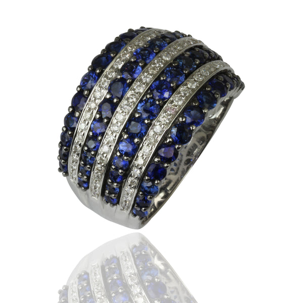 18k Gold Blue Sapphire & Diamond Band Ring