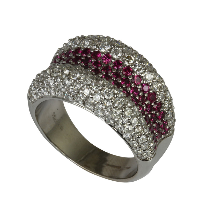 18k Gold Pink Sapphire & Diamond Double Edge Dome Ring