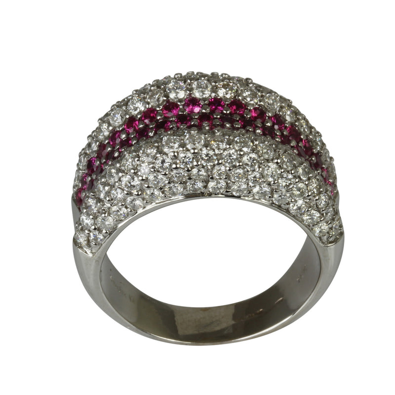 18k Gold Pink Sapphire & Diamond Double Edge Dome Ring