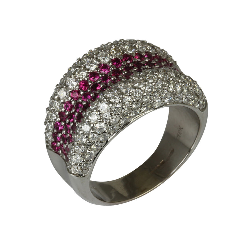 18k Gold Pink Sapphire & Diamond Double Edge Dome Ring