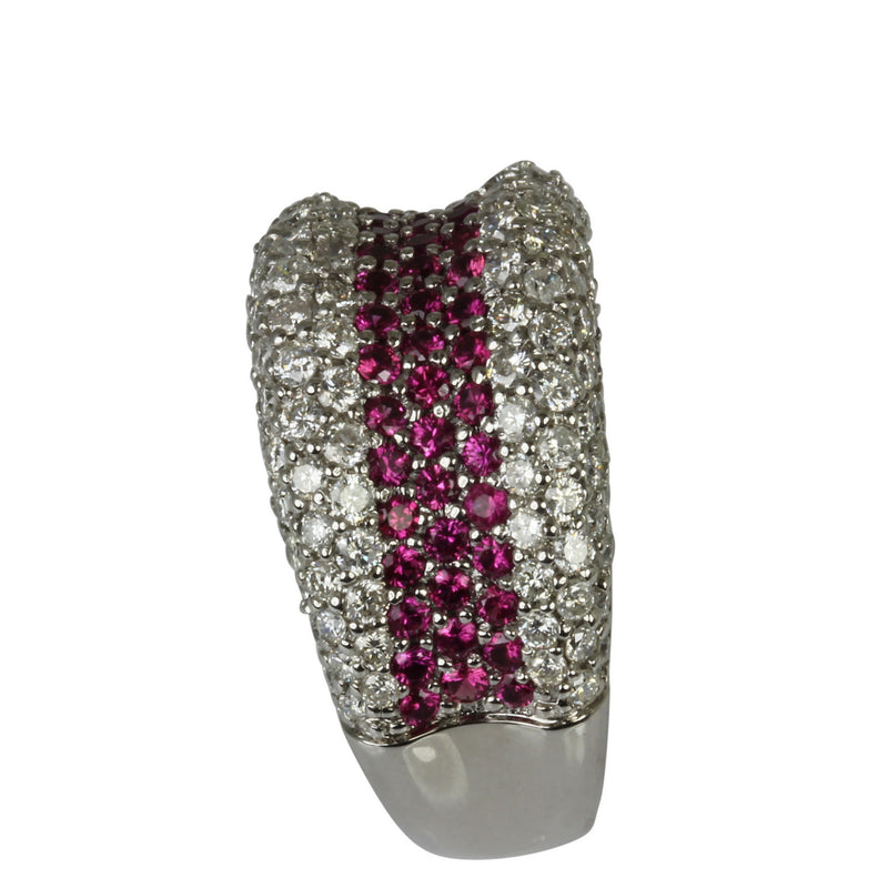 18k Gold Pink Sapphire & Diamond Double Edge Dome Ring