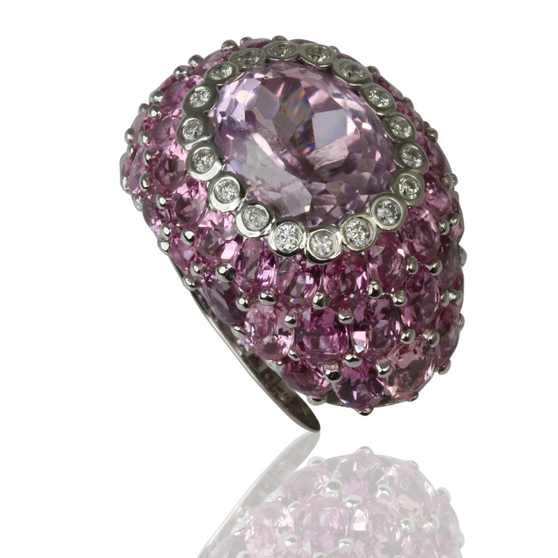 18k Gold Kunzite, Pink Sapphire & Diamond Ring