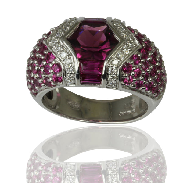 18k Gold Pink Tourmaline, Ruby & Diamond Ring