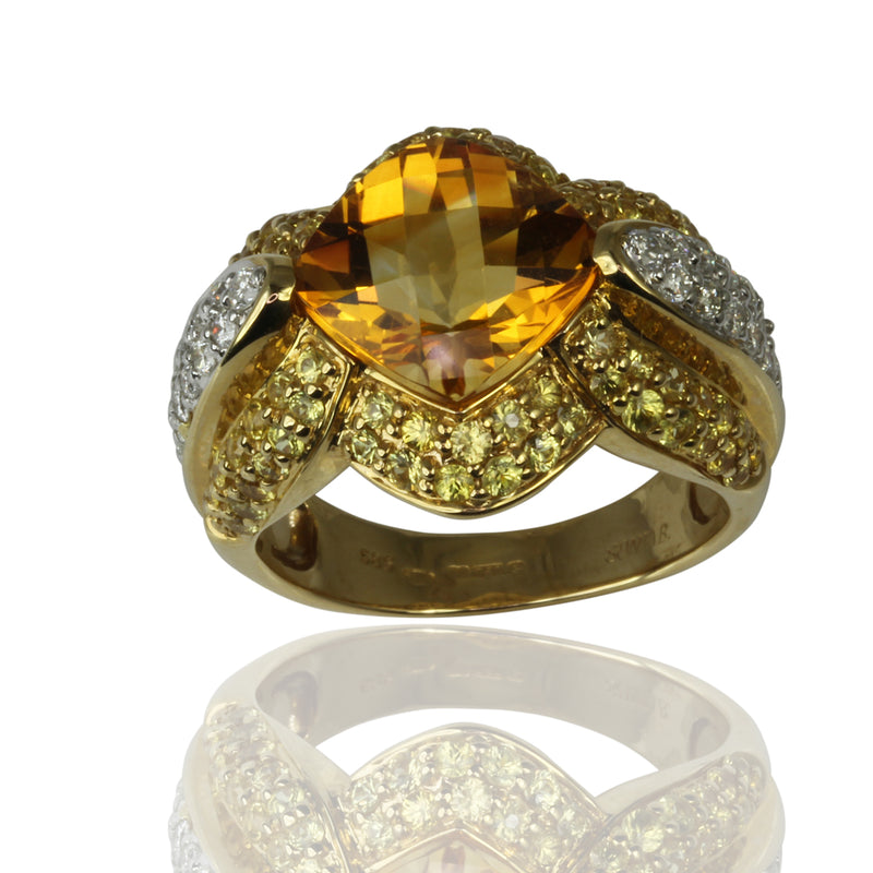 18k Gold Citrine, Yellow Sapphire & Diamond Ring