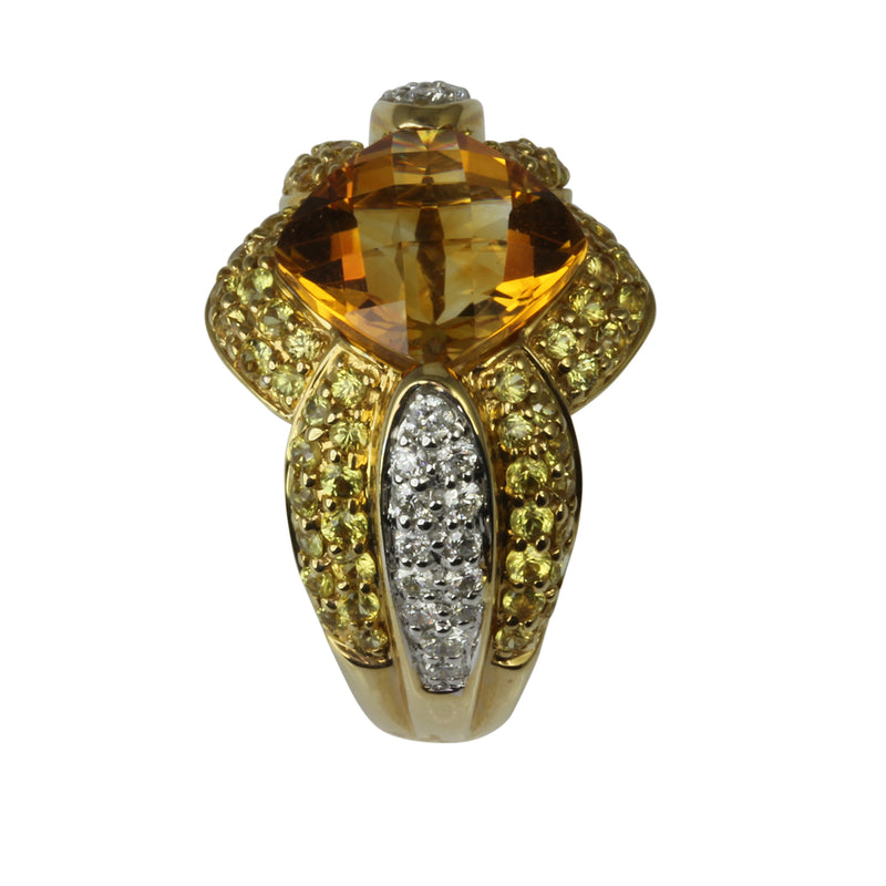 18k Gold Citrine, Yellow Sapphire & Diamond Ring