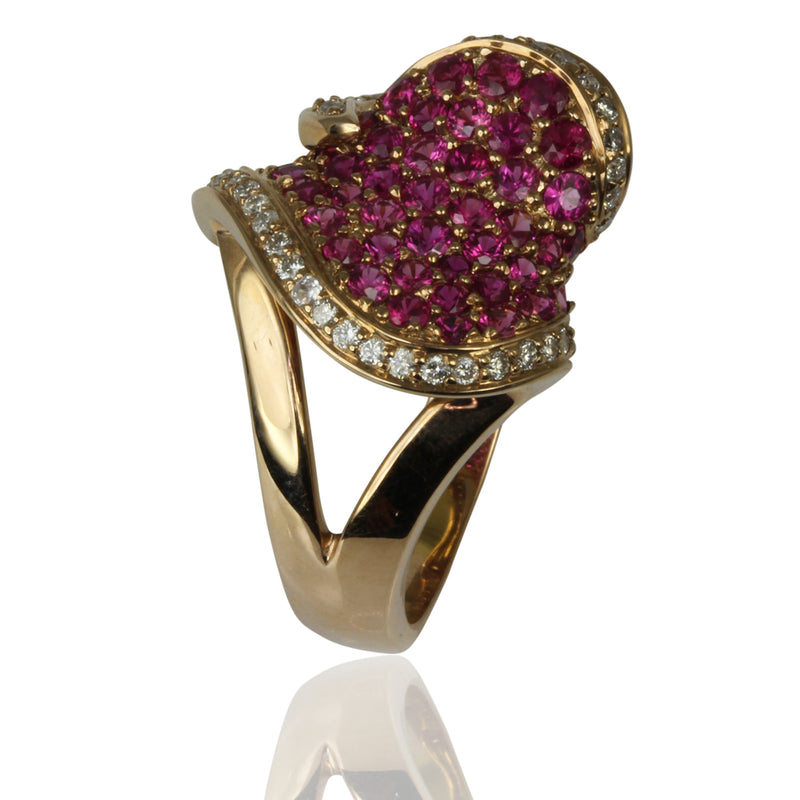 18k Gold Pink Sapphire & Diamond Heart Ring