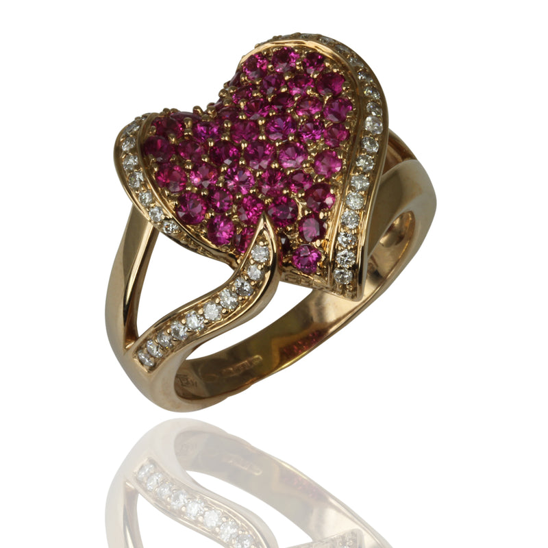 18k Gold Pink Sapphire & Diamond Heart Ring