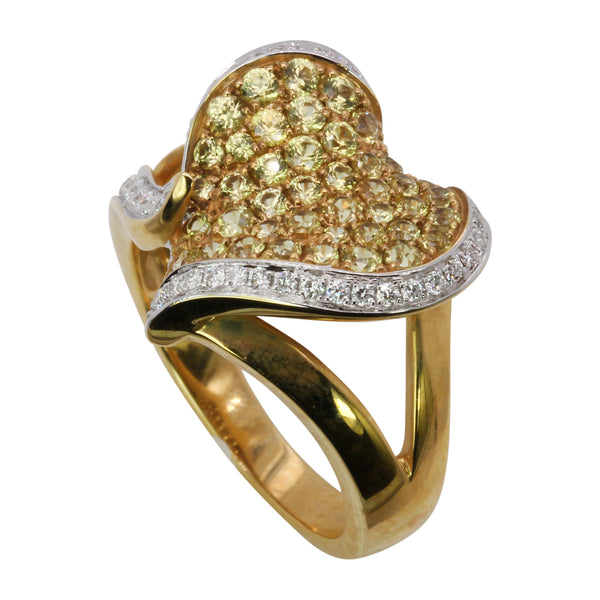 14k Gold Yellow Sapphire & Diamond Heart Ring