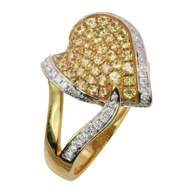 14k Gold Yellow Sapphire & Diamond Heart Ring