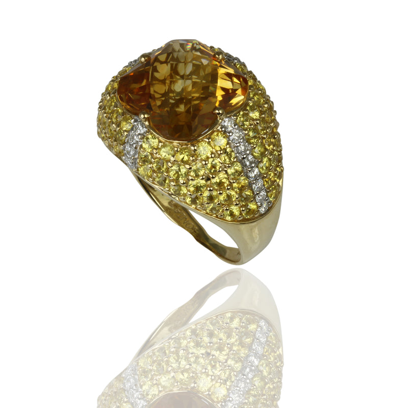 18k Gold Citrine, Yellow Sapphire & Diamond Ring