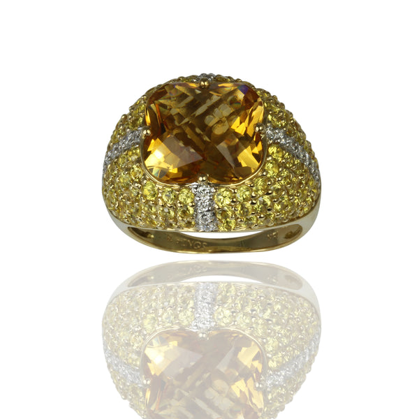 18k Gold Citrine, Yellow Sapphire & Diamond Ring