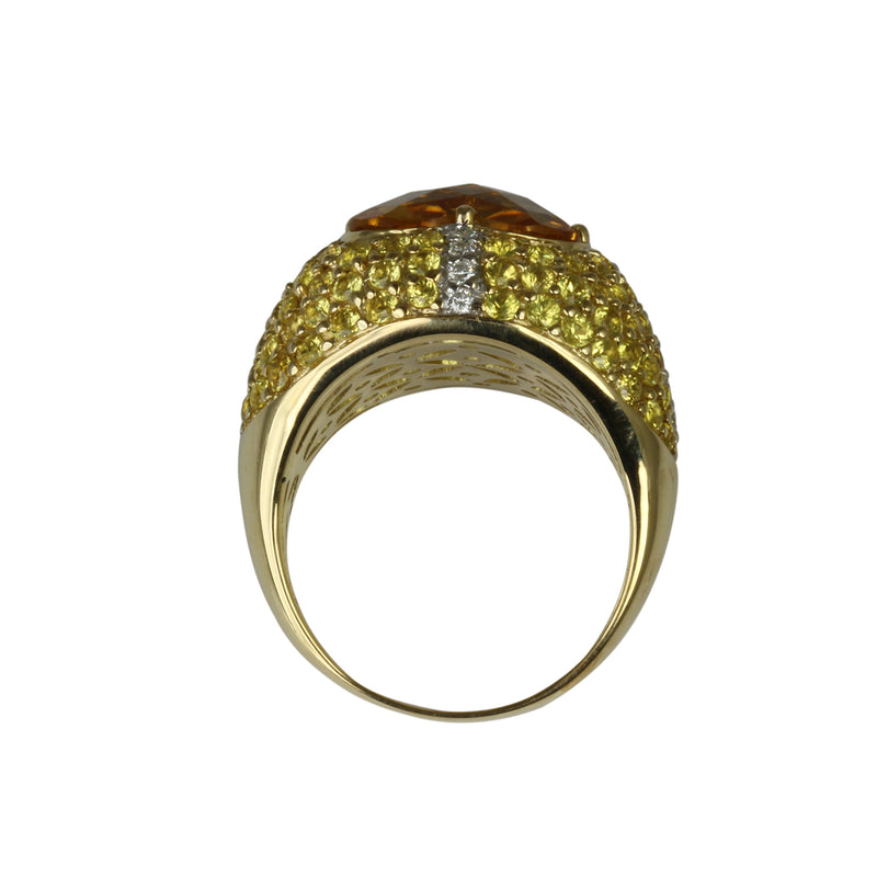 18k Gold Citrine, Yellow Sapphire & Diamond Ring