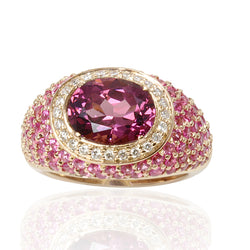 18k Gold Rhodolite, Pink Sapphire & Diamond Ring