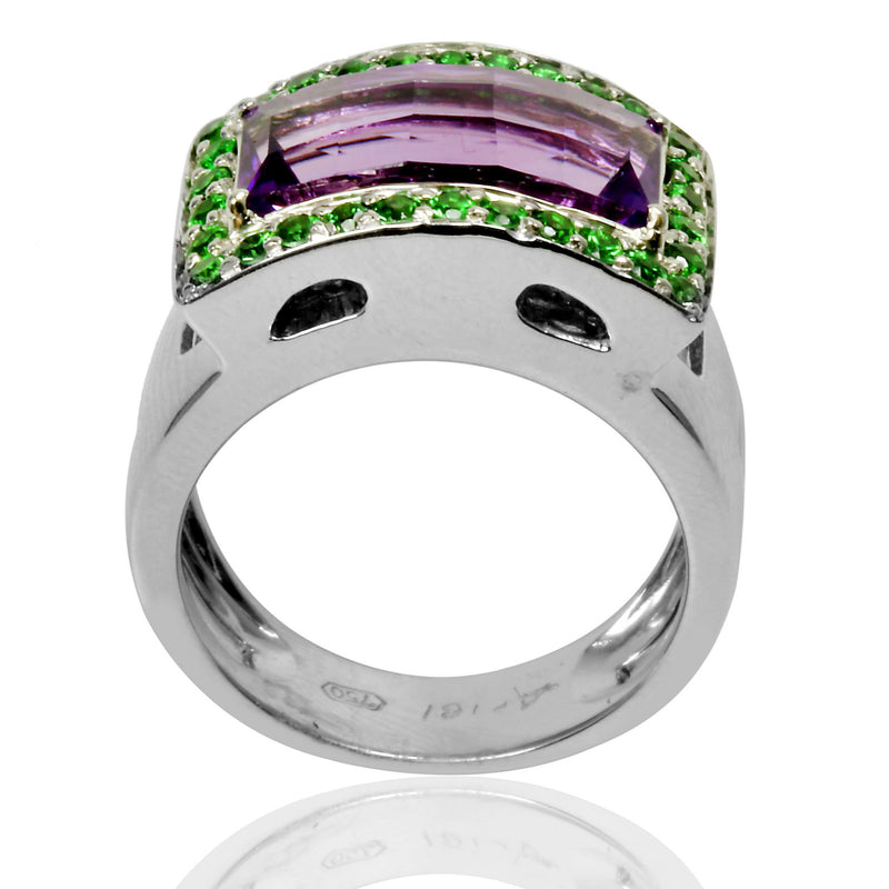 18k White Gold Amethyst & Tsavorite Ring