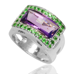 18k White Gold Amethyst & Tsavorite Ring