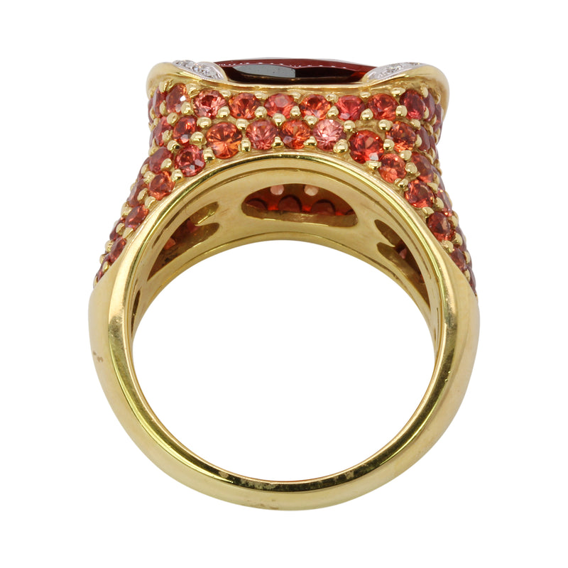 18k Yellow Gold Spessartite, Orange Sapphire & Diamond Cocktail Ring