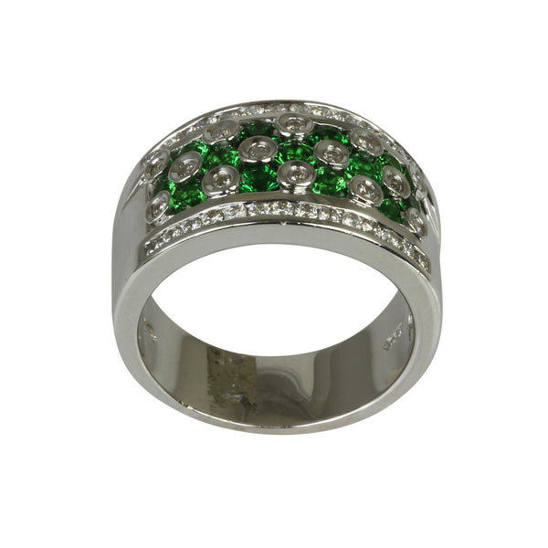 18k White Gold Tsavorite & Diamond Bezel Ring