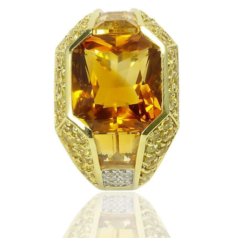 18k Gold Citrine, Yellow Sapphire & Diamond Ring