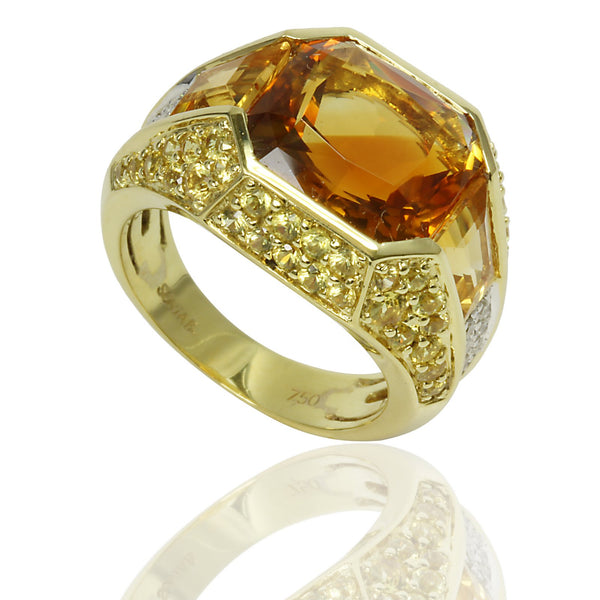 18k Gold Citrine, Yellow Sapphire & Diamond Ring