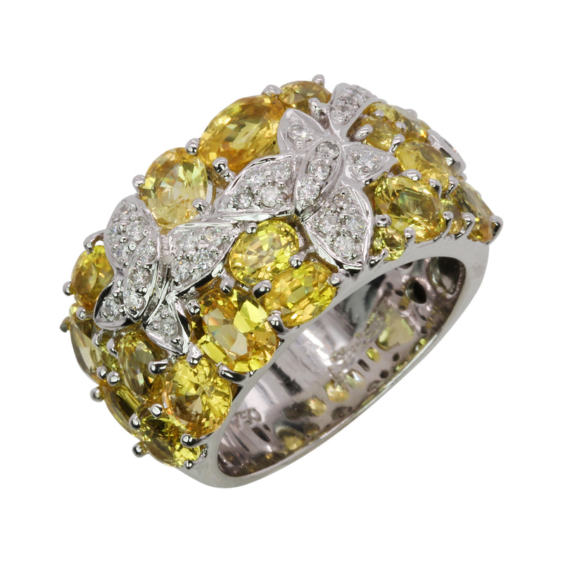 18k White Gold Yellow Sapphire & Butterfly Ring