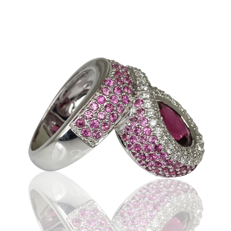 18k Gold Pink Tourmaline, Pink Sapphire & Diamond Ring