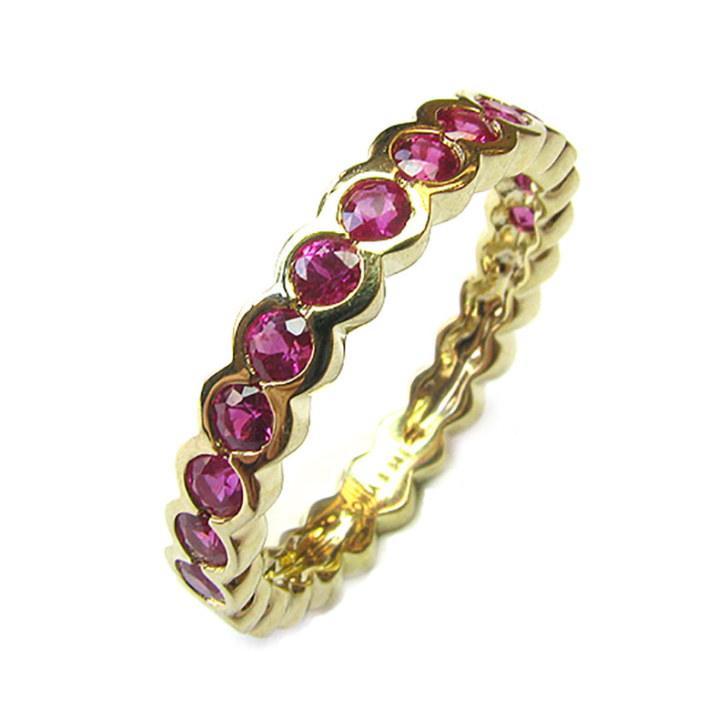 14k Gold Pink Sapphire Half Eternity Bubble Bezel Set Ring