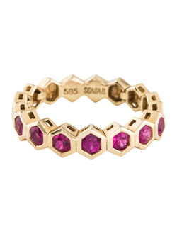 14k Gold Ruby Half Eternity Bubble Bezel Set Stackable Ring