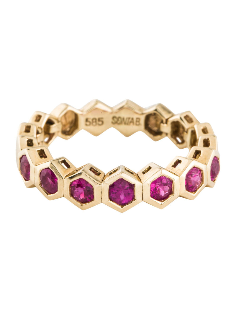 14k Gold Ruby Half Eternity Bubble Bezel Set Stackable Ring