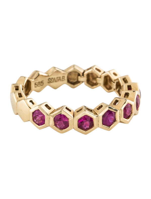 14k Gold Ruby Half Eternity Bubble Bezel Set Stackable Ring