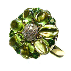 18k Gold Peridot, Tsavorite & Diamond Ring