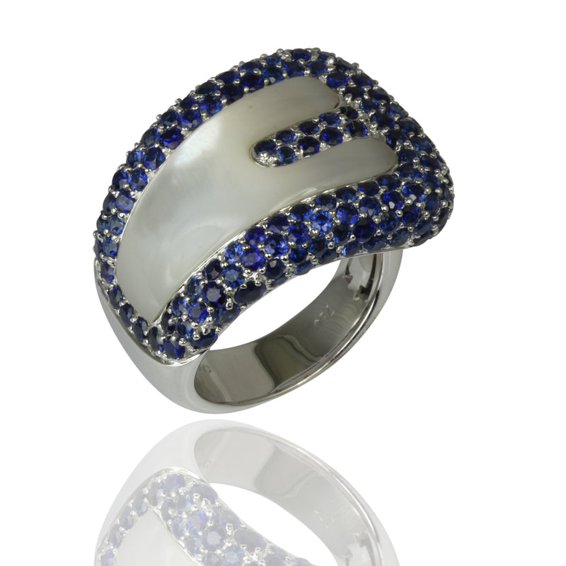 18k Gold Mother Of Pearl & Blue Sapphire Buckle Ring