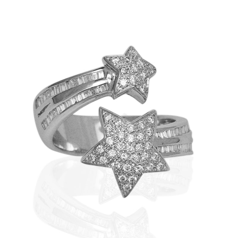 18k Gold Shooting Star Baguette & Round Diamond Ring