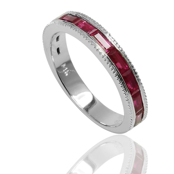 14k Gold Baguette Pink Sapphire Stackable Ring