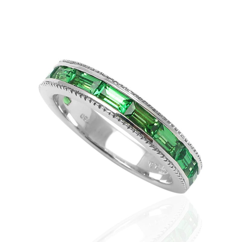 14k Gold Baguette Tsavorite Stackable Ring