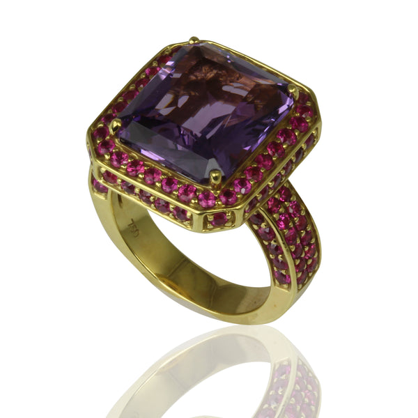 18k Gold Amethyst & Pink Sapphire Royal Ring