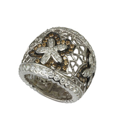 18k Gold White & Champagne Diamond Woven Flower Ring