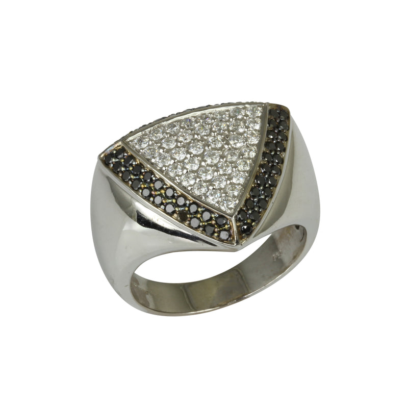 14k Gold Black & White Diamond Trillion Pave Ring