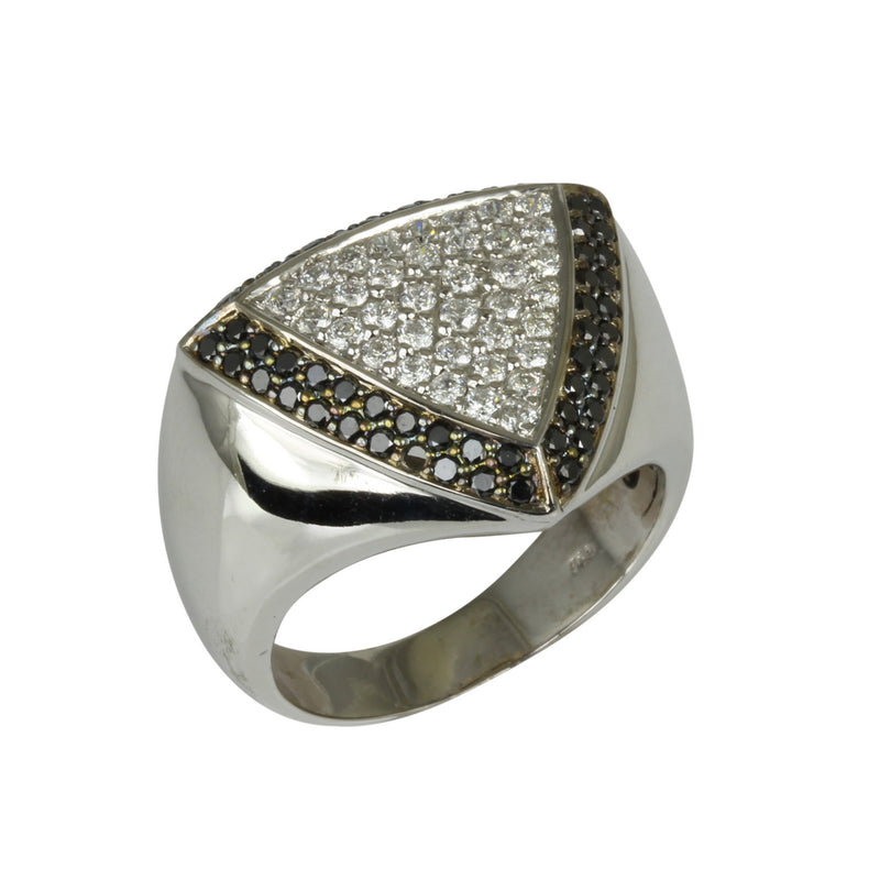 14k Gold Black & White Diamond Trillion Pave Ring