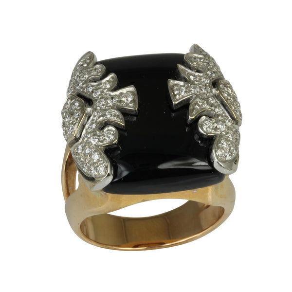 18k Gold Black Onyx & Diamond Art Deco Ring