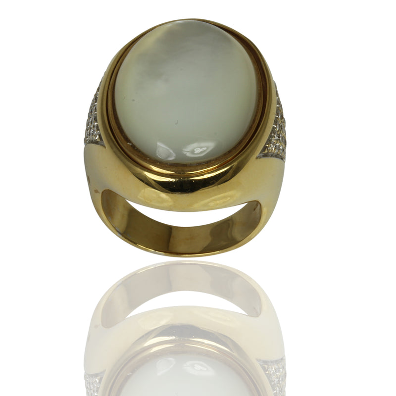 18k Gold Mother Of Pearl & Diamond Flip Ring