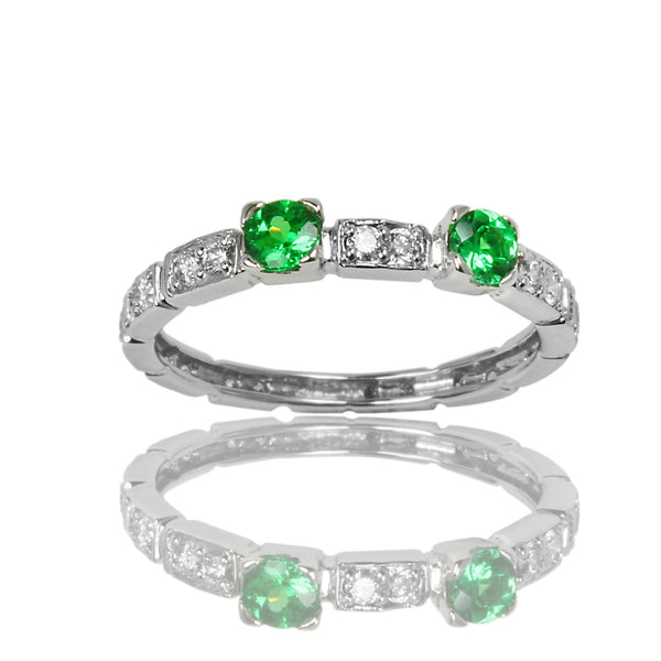 14k Two Tone Gold Tsavorite & Diamond Stackable Ring