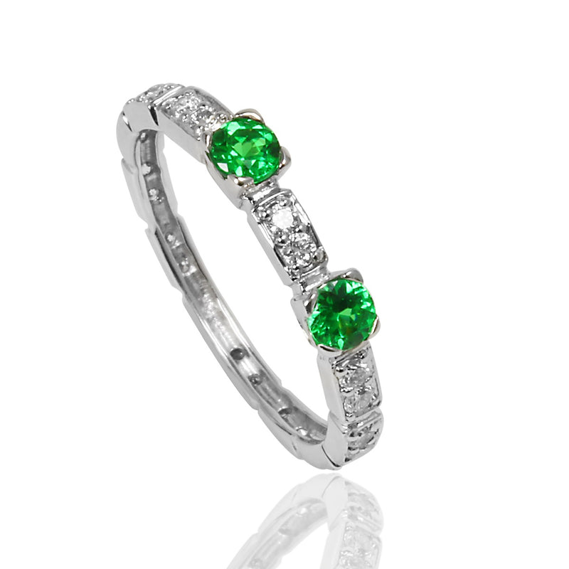 14k Two Tone Gold Tsavorite & Diamond Stackable Ring