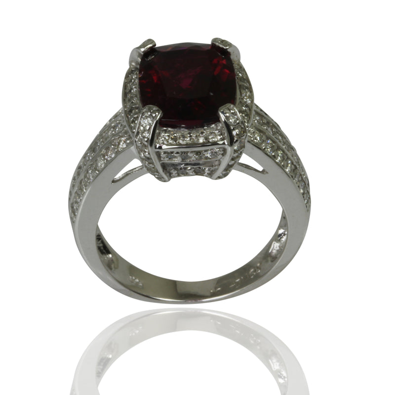 14k Gold Cushion Cut Rubellite & Diamond Ring