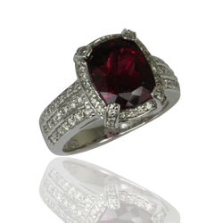 14k Gold Cushion Cut Rubellite & Diamond Ring